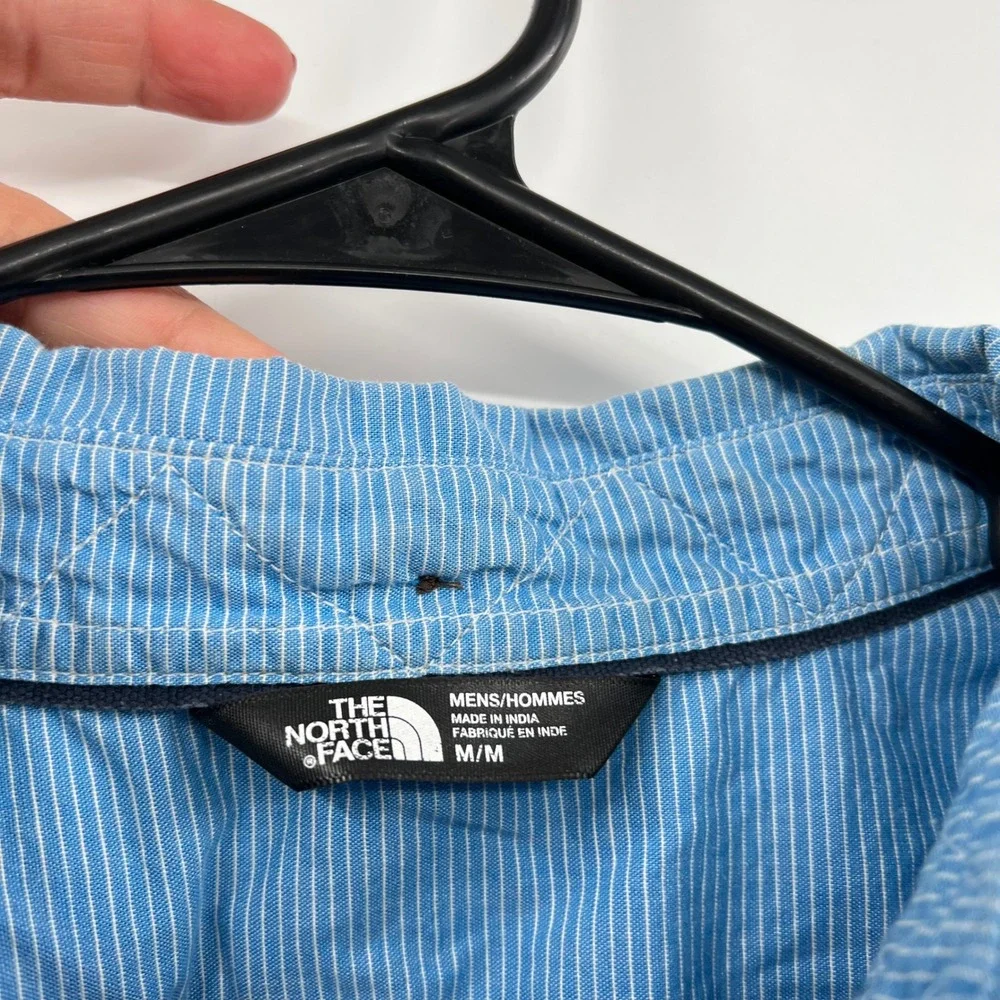 The North Face Mens Blue Pinstripe Short Sleeve Button‎ Down Shirt Size Medium